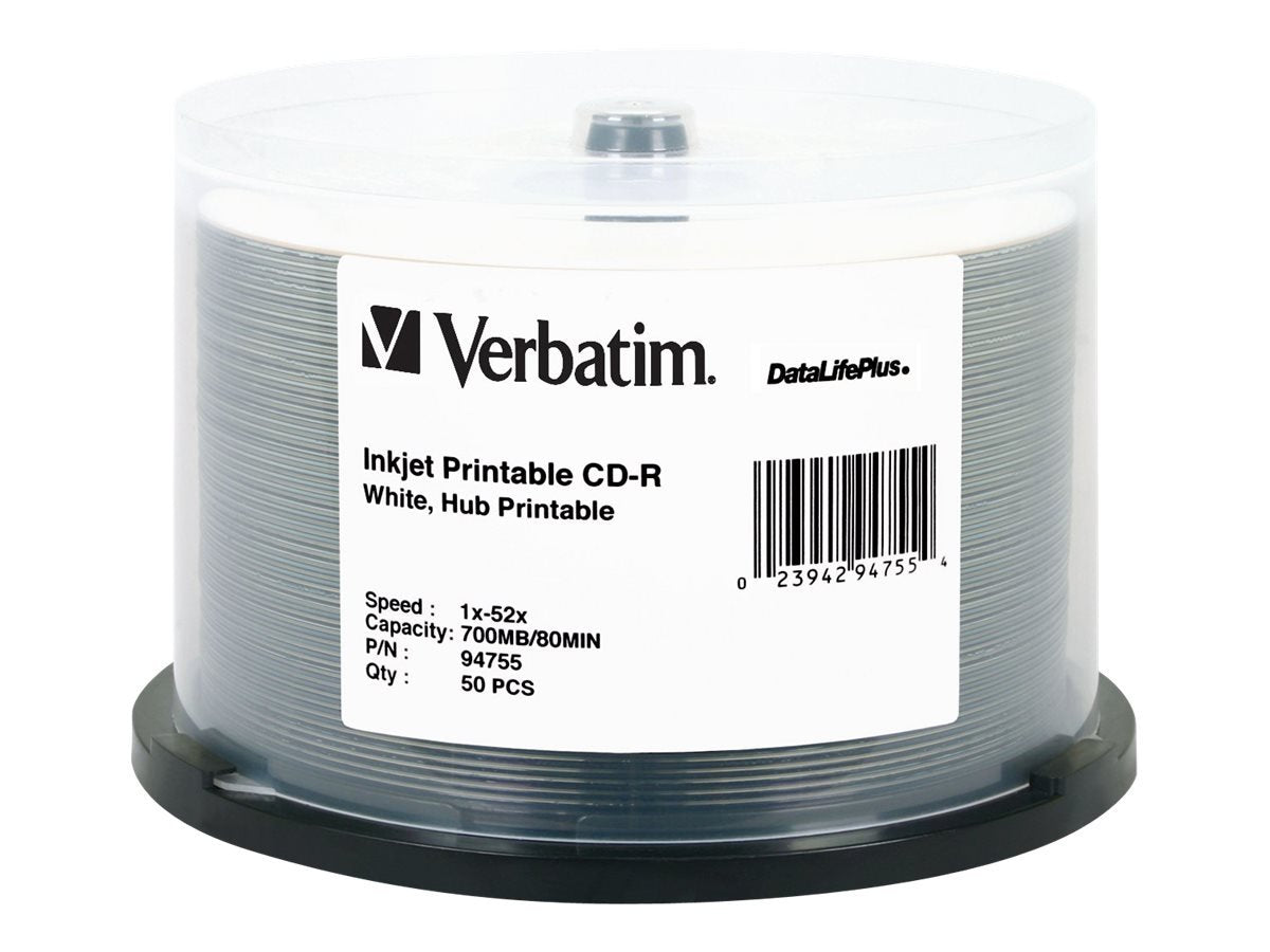 700MB 52X White Inkjet Printable CD-R 50pk Spindle A744