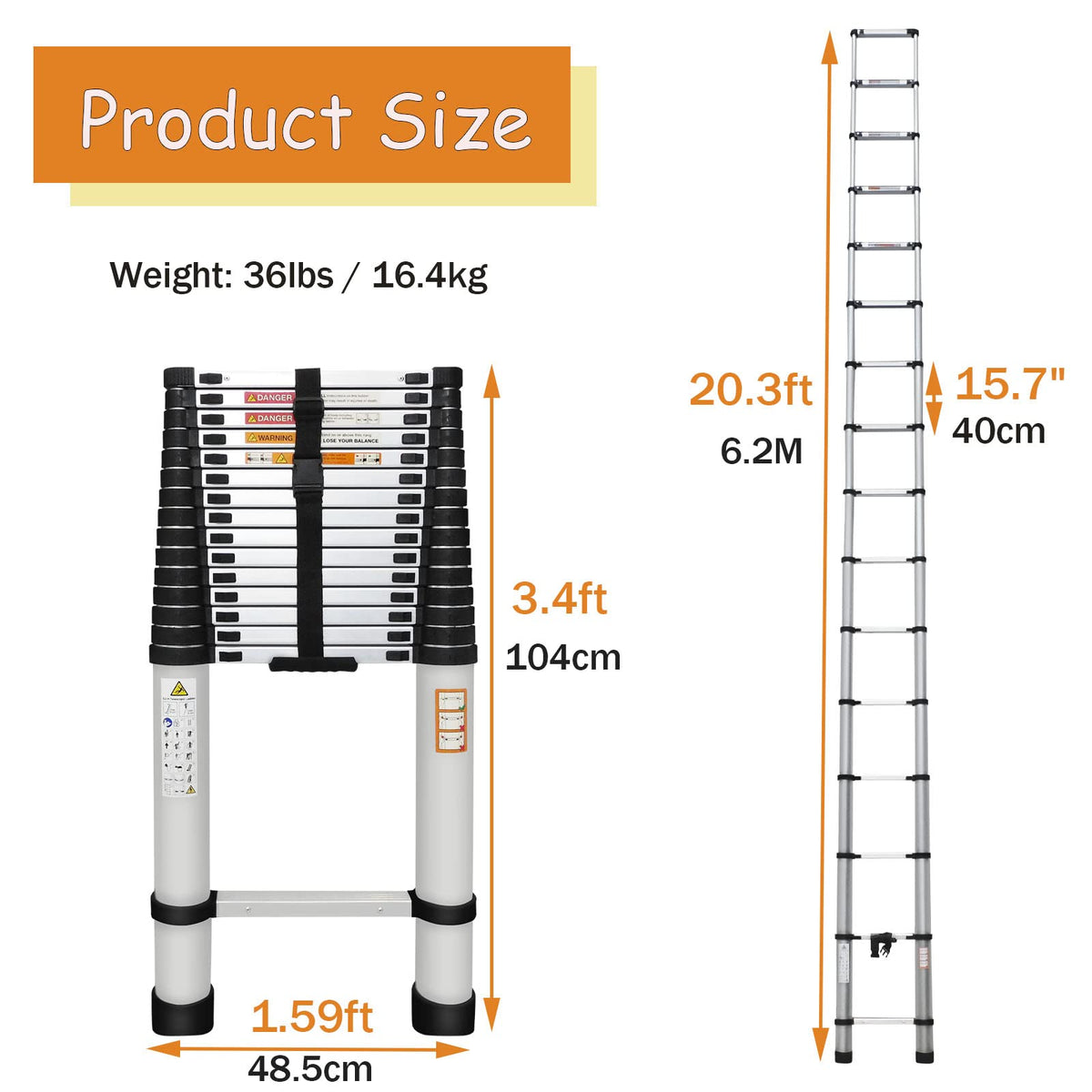 20.3ft Aluminum Telescoping Ladder 330lbs P156