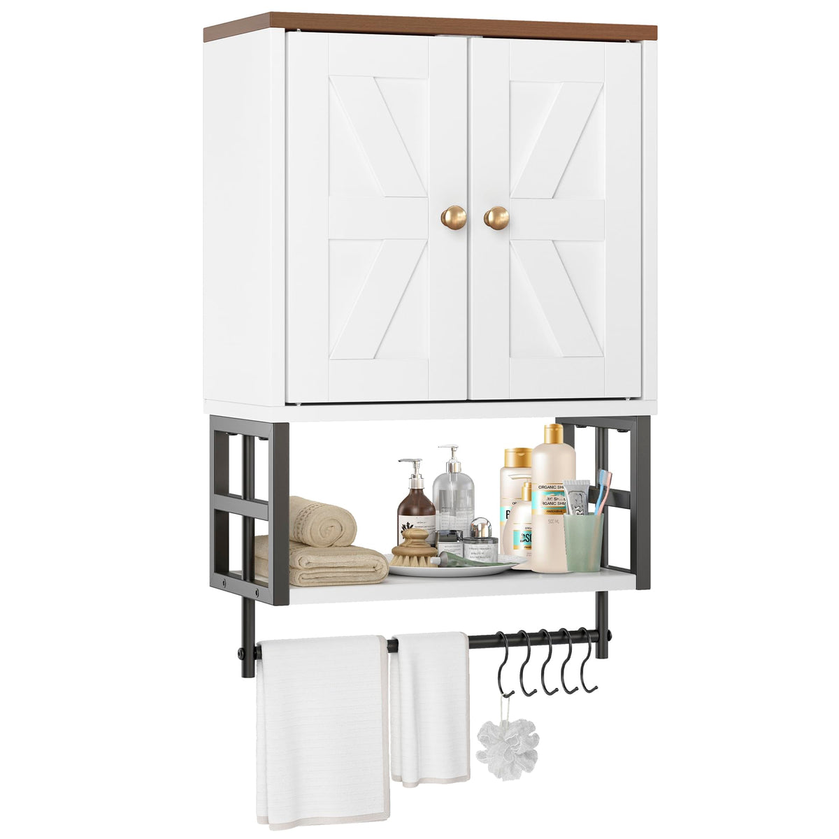White Bathroom Wall Cabinet with Towel Bar G1033