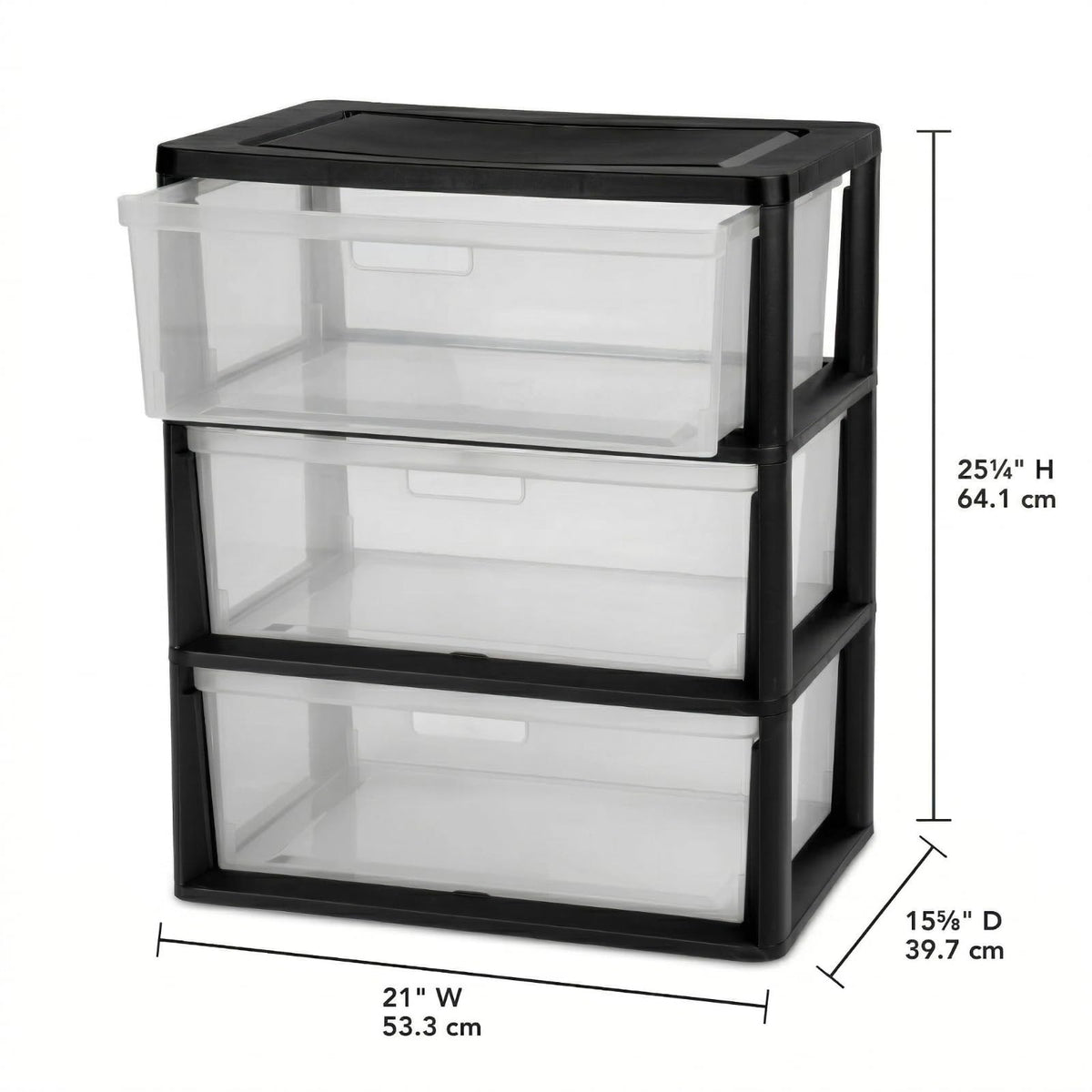 Black 3 Drawer Storage Organizer Tower with Clear Plastic Bins S978