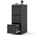 3 Drawer Black Metal File Cabinet with Lock W141