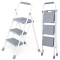 3 Step Ladder with Anti-Slip Pedal and Handrail, 800lbs, Grey D479