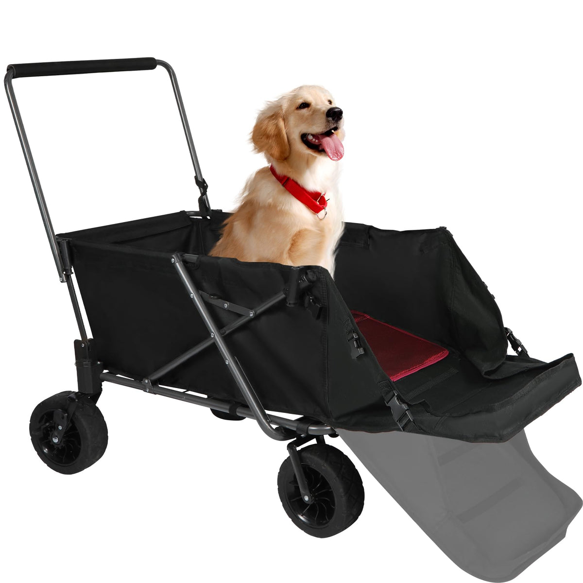 Folding Dog Wagon Cart with Extendable Rear End, 220L Collapsible Utility Cart, Black H1240
