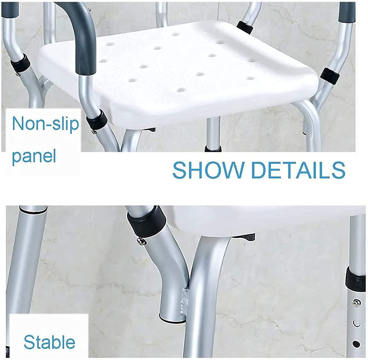 Padded Seat Transfer Bench, Bath Stools, Shower Chair with Arms and Back W3204