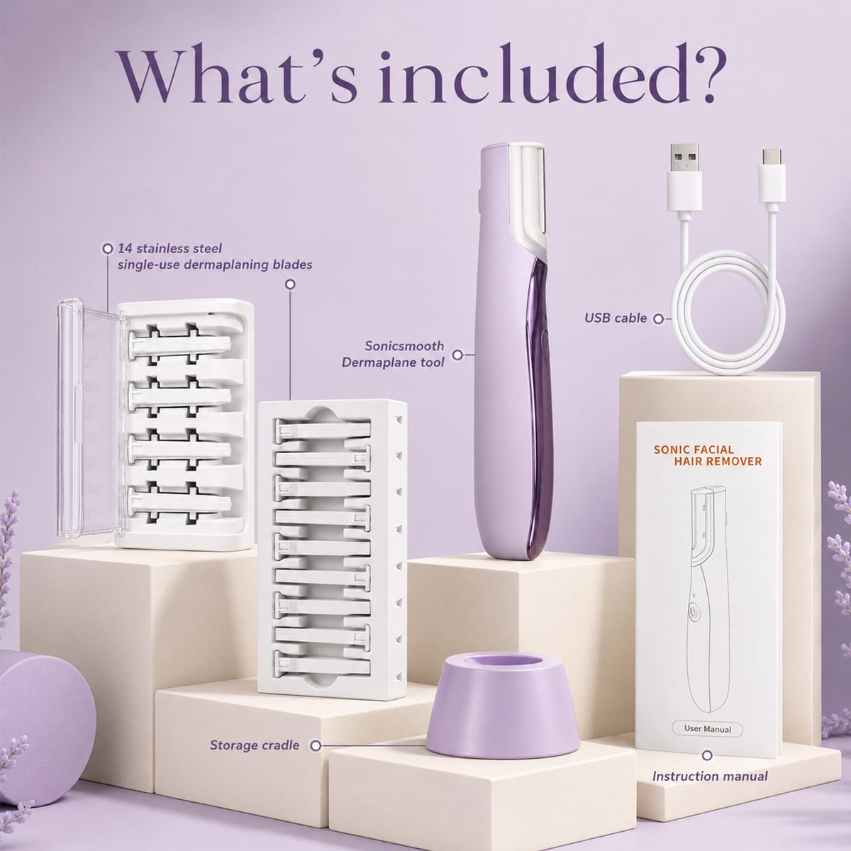 Sonic Dermaplaning Tool with LED Light, Rechargeable Facial Hair Remover N137493