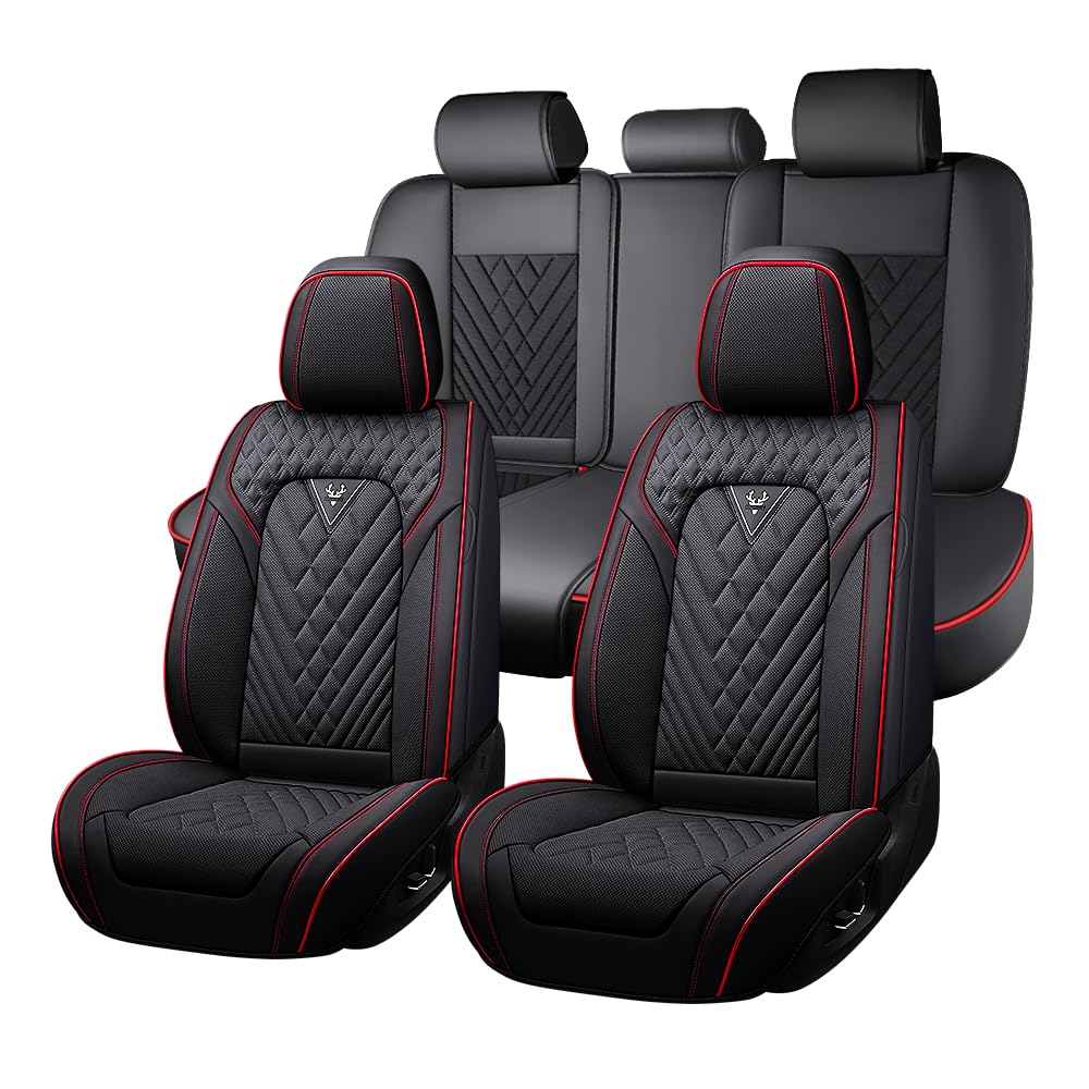 Black-Red Leather Car Seat Covers Full Set G148
