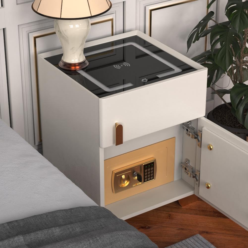 Wireless Charging Nightstand with Drawer and 3 LED Light Z1131