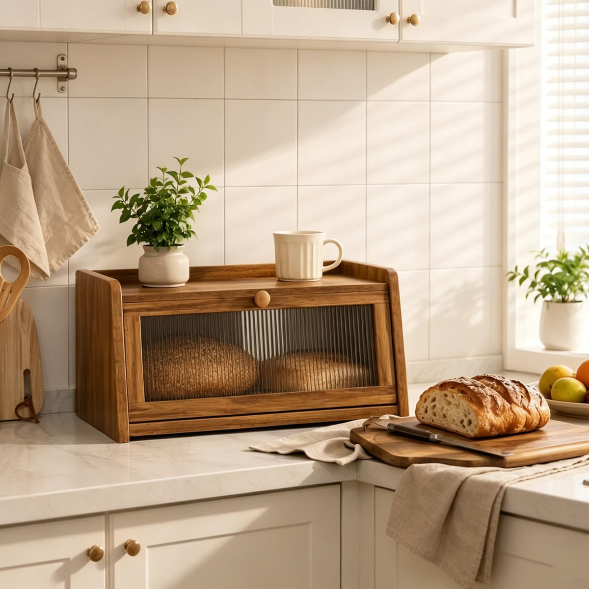 Acacia Wood Bread Box with Acrylic Window B556009