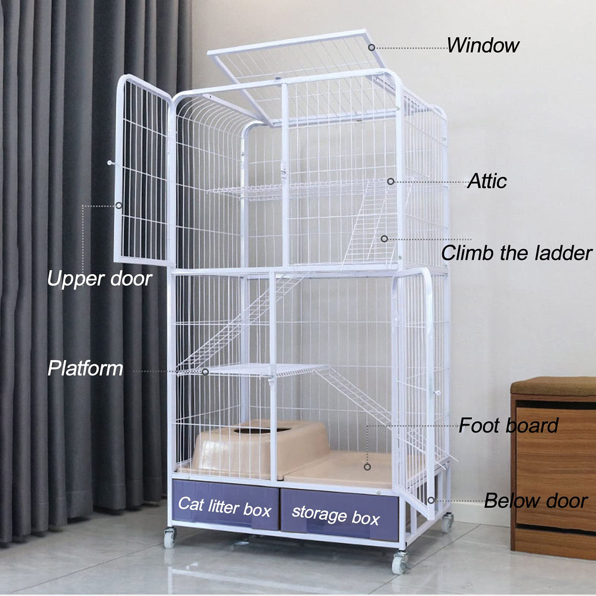 Heavy Duty Metal Cat Cage Dog Crate with Four Wheels Z908030