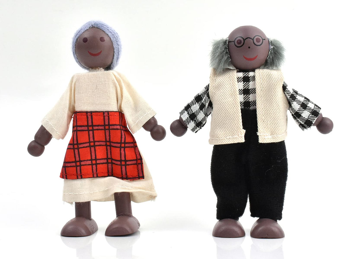 Wooden Dollhouse People 7 Pcs Family Figures with 2 Pets X850