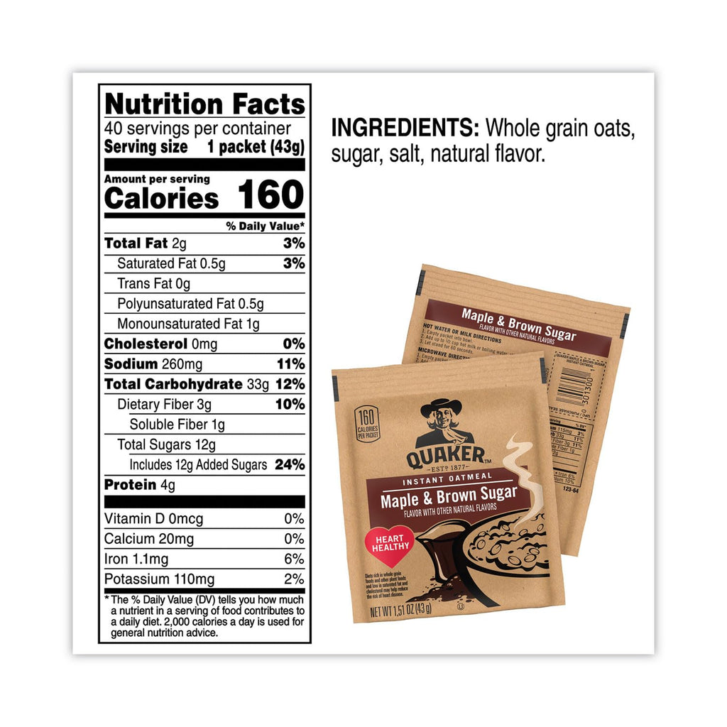 Instant Oatmeal Cereal, Maple and Brown Sugar, 40-1.51 oz packets M37052