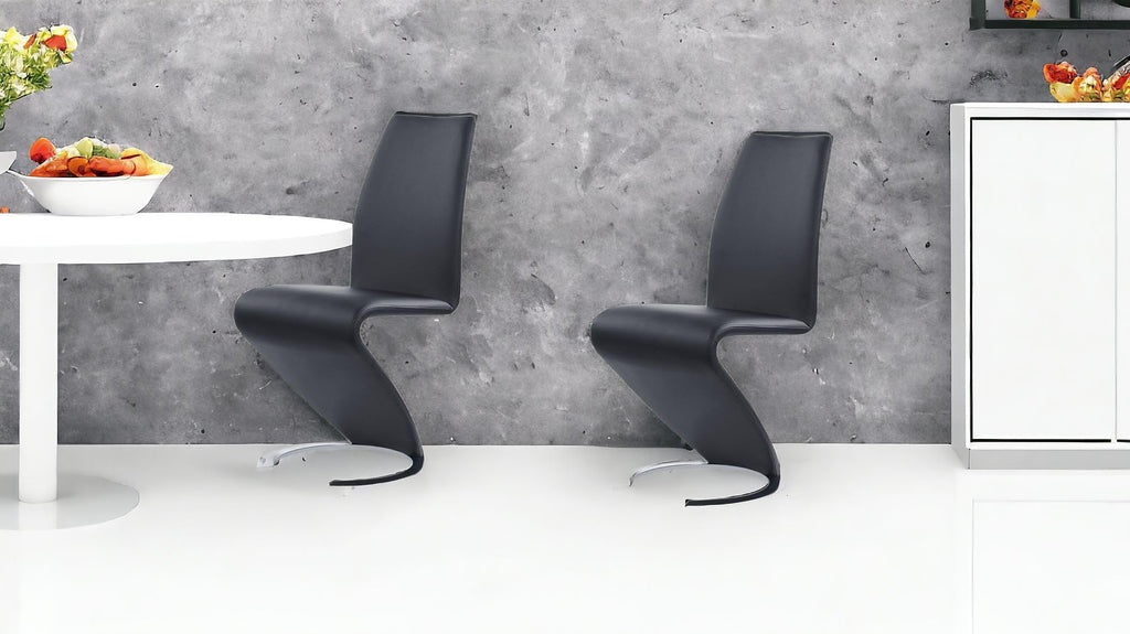 Set of Two Black and Silver Faux Leather Dining Chairs I175294