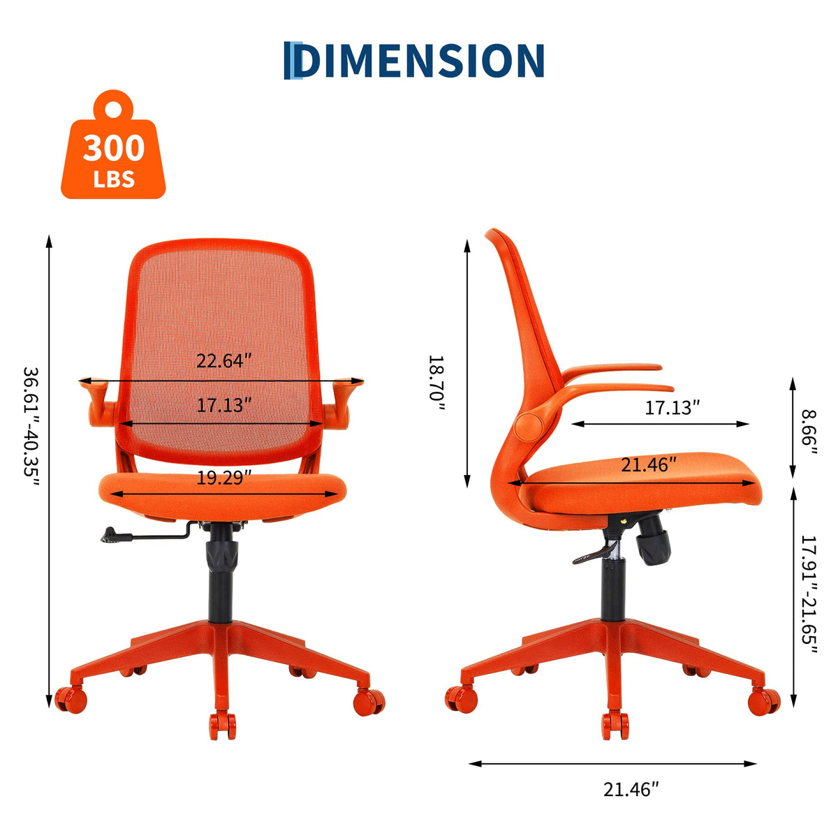 Orange Ergonomic Mesh Office Chair with Flip-Up Arms I120923