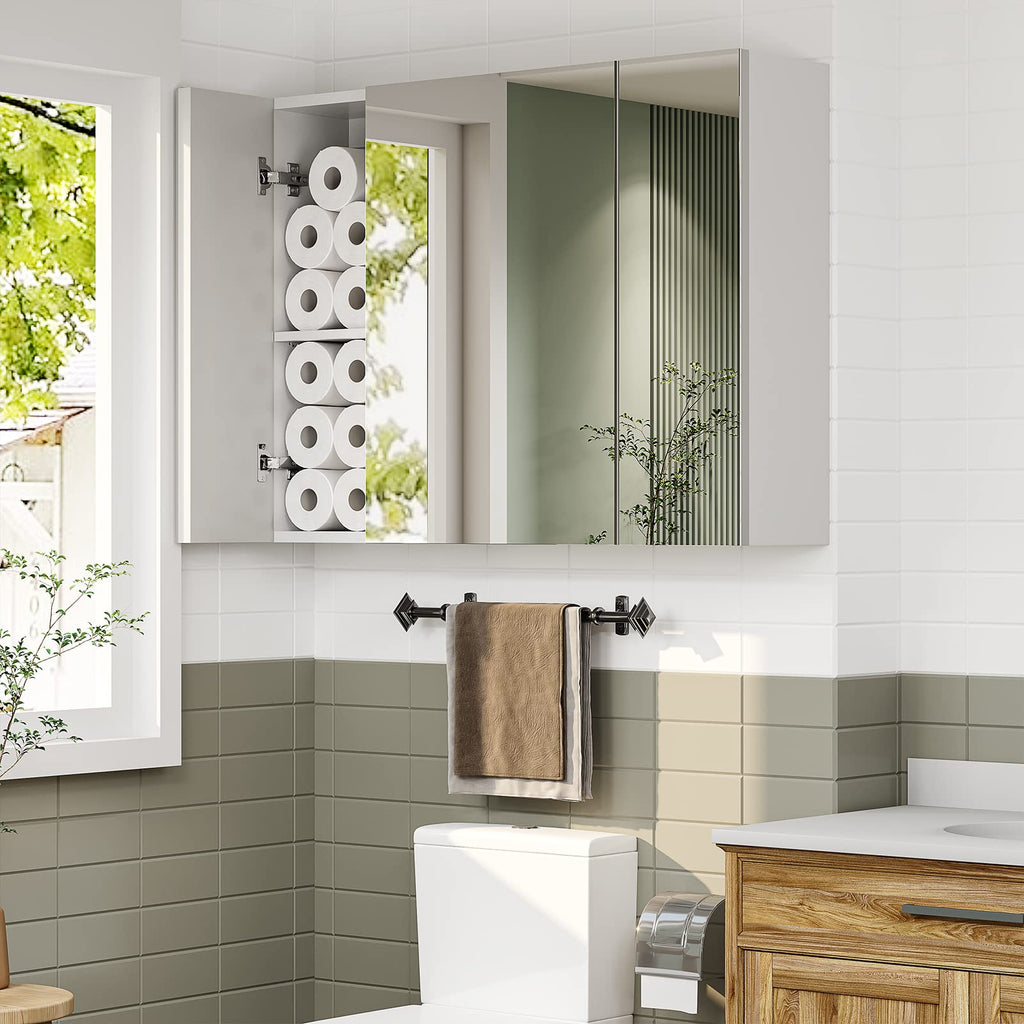 White 3 Door Bathroom Mirror Cabinet with Adjustable Shelves X4221