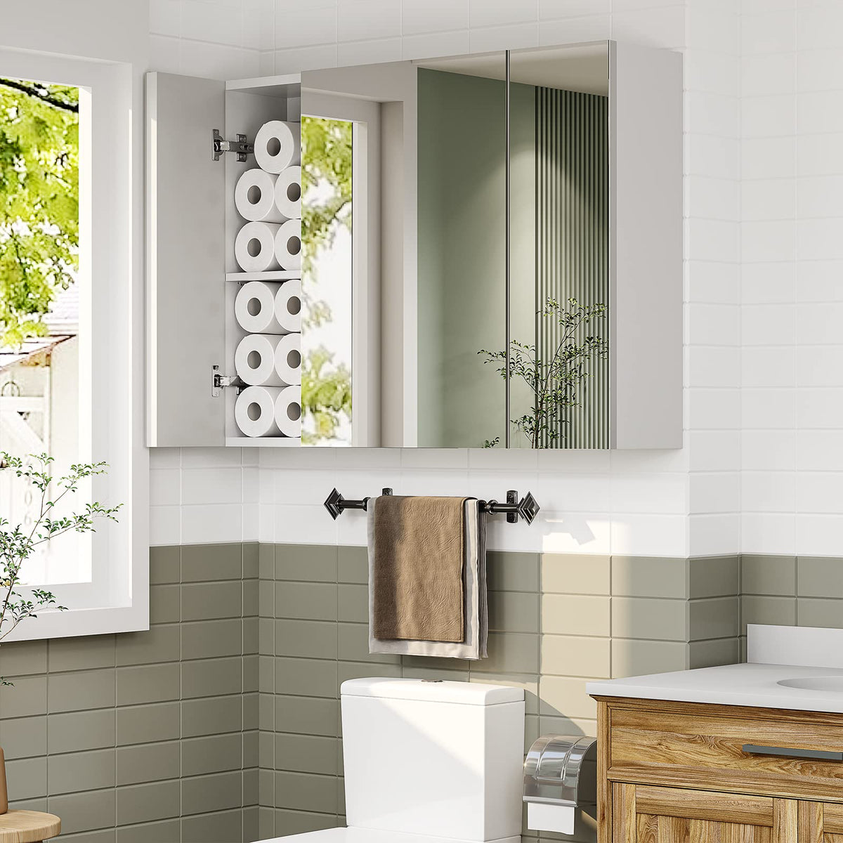 White 3 Door Bathroom Mirror Cabinet with Adjustable Shelves X4221
