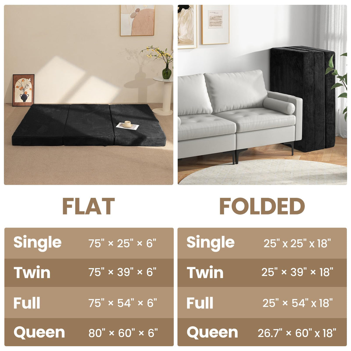 6-Inch Single Size Tri-Fold Memory Foam Mattress I40108
