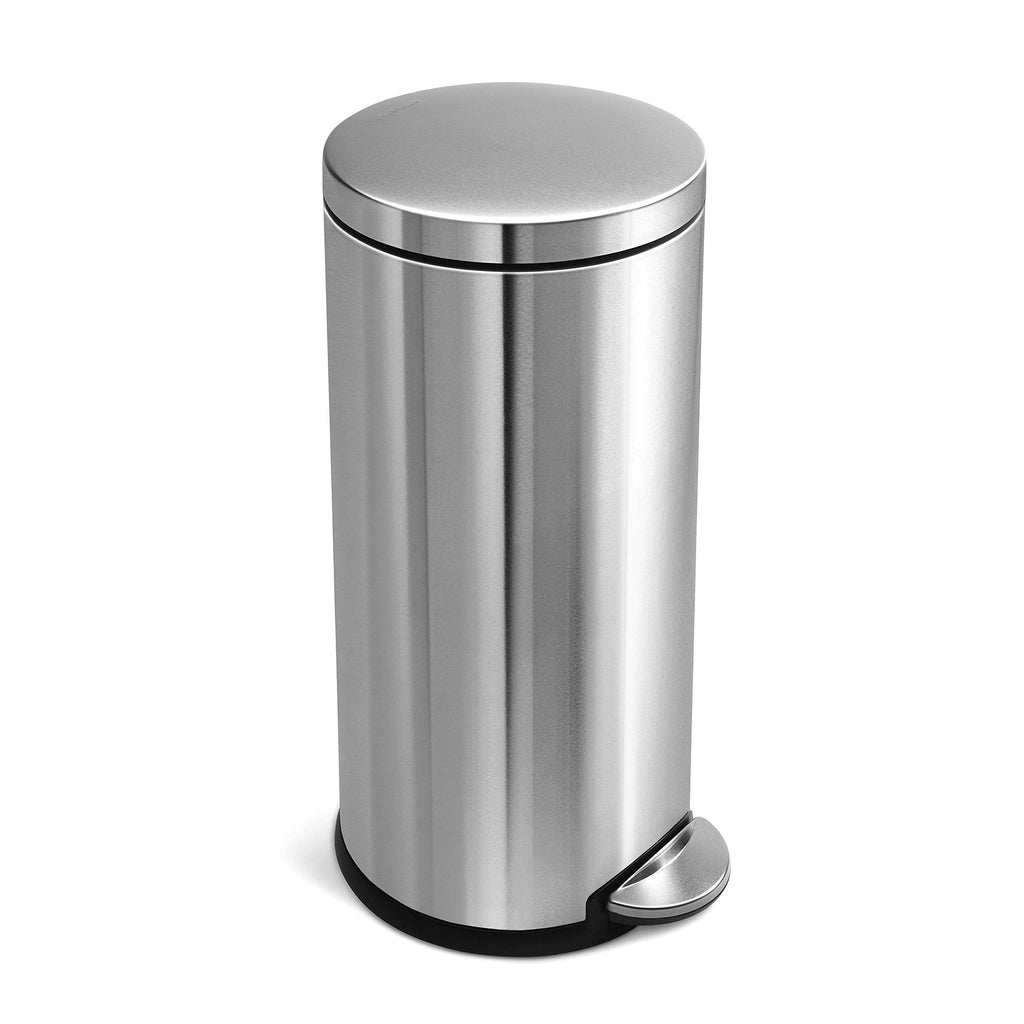 30L Brushed Stainless Steel Round Step Trash Can N43987