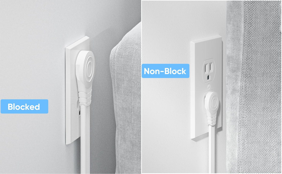 Flat Plug Power Strip with 5 FT Extension Cord, 6 Outlets 3 USB Ports, White A30355
