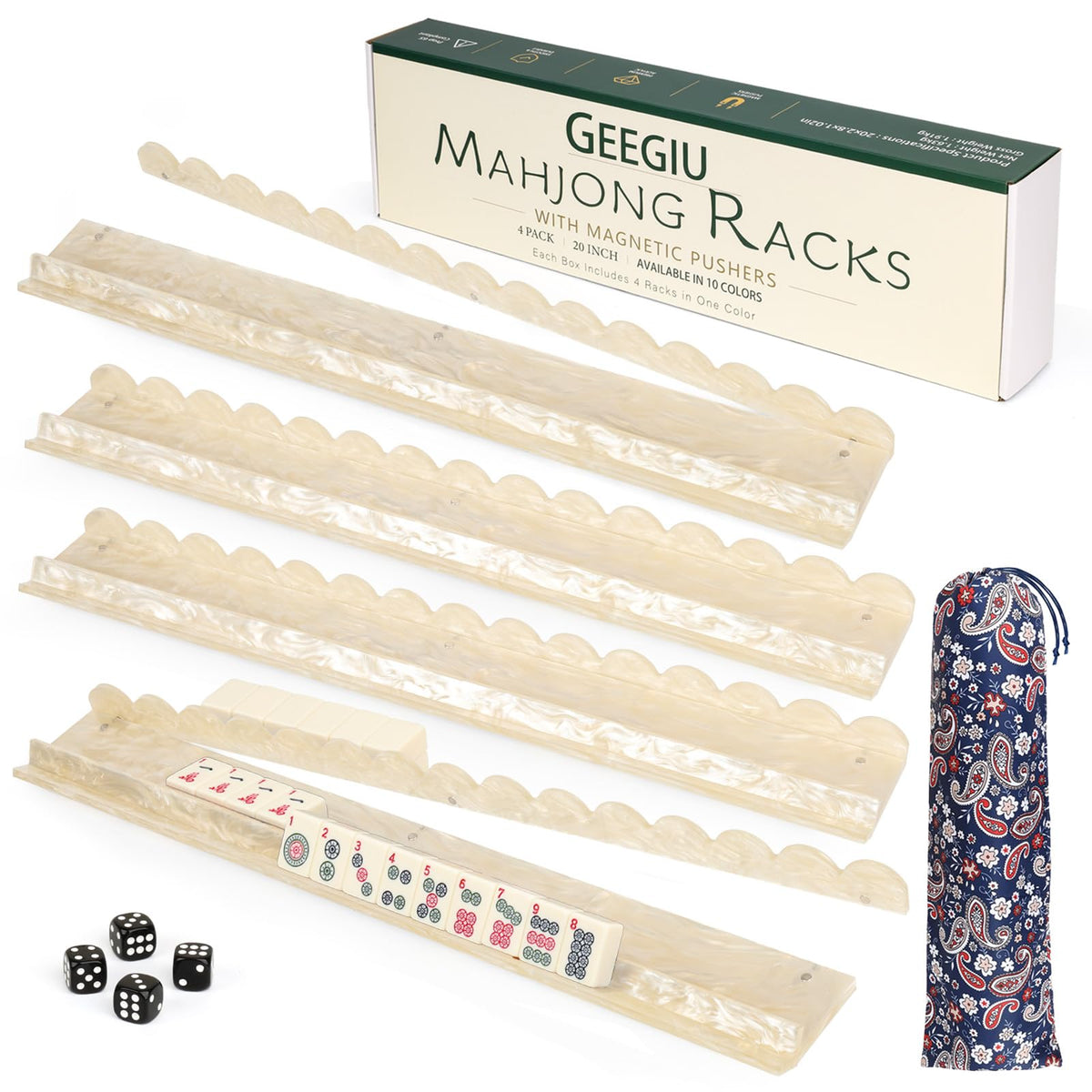 20 Inch Acrylic Mahjong Racks with Magnetic Pushers Set of 4 Y3895