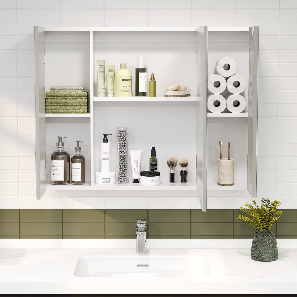 White 3 Door Bathroom Mirror Cabinet with Adjustable Shelves X4221