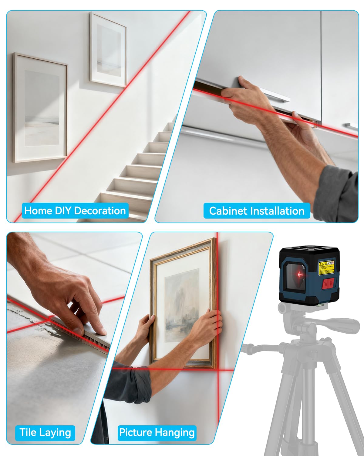 Cross Line Laser Level with Self-Leveling, Vertical and Horizontal Line, 360 Degree, Carrying Pouch, Battery Included C19135