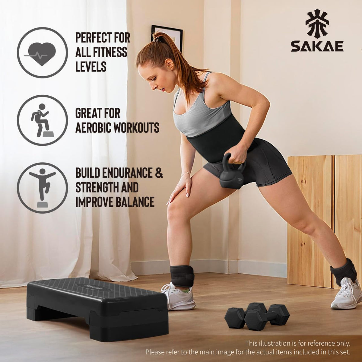 Adjustable Aerobic Stepper Kit with Dumbbells & Kettlebell & Weightlifting Belt & Measuring Tape S737