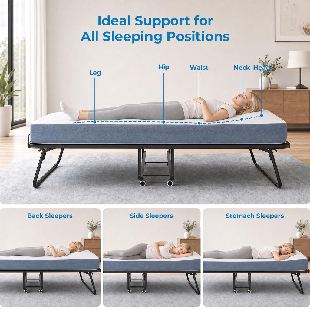 Folding Bed with 5" Foam Mattress Queen Size Metal Frame Z245619