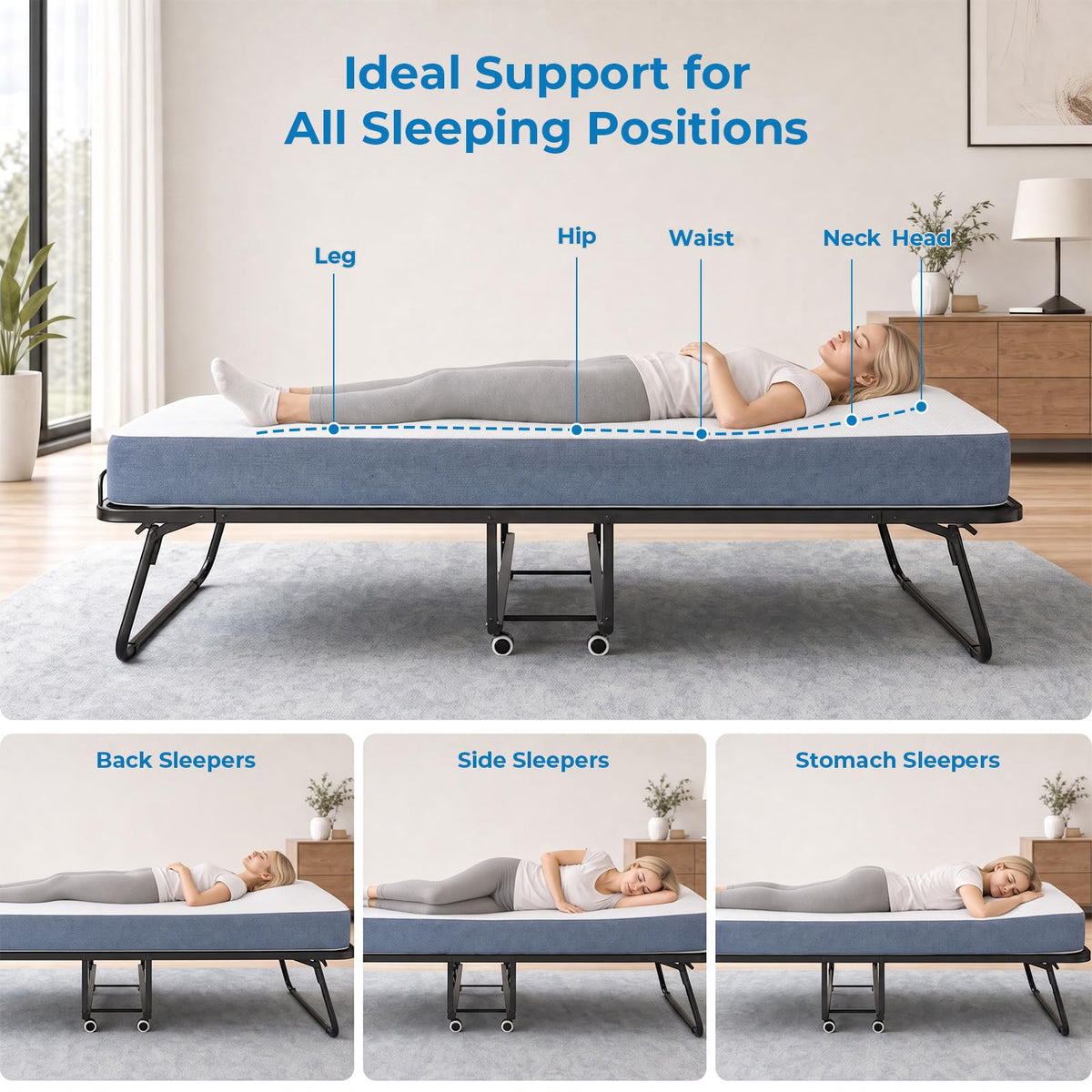 Folding Bed with 5" Foam Mattress Queen Size Metal Frame Z245619