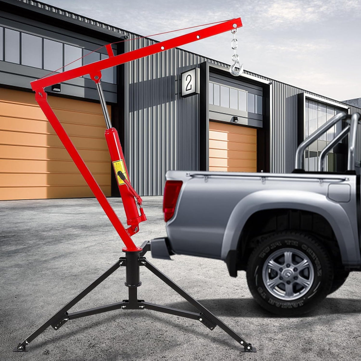 Hydraulic Pickup Truck Crane, 1000 Lbs Capacity, 360° Swivel, Red M485029