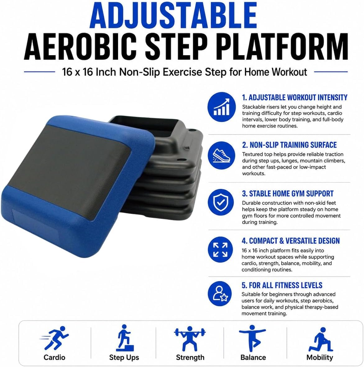 Adjustable Non-Slip Aerobic Step Platform D9964