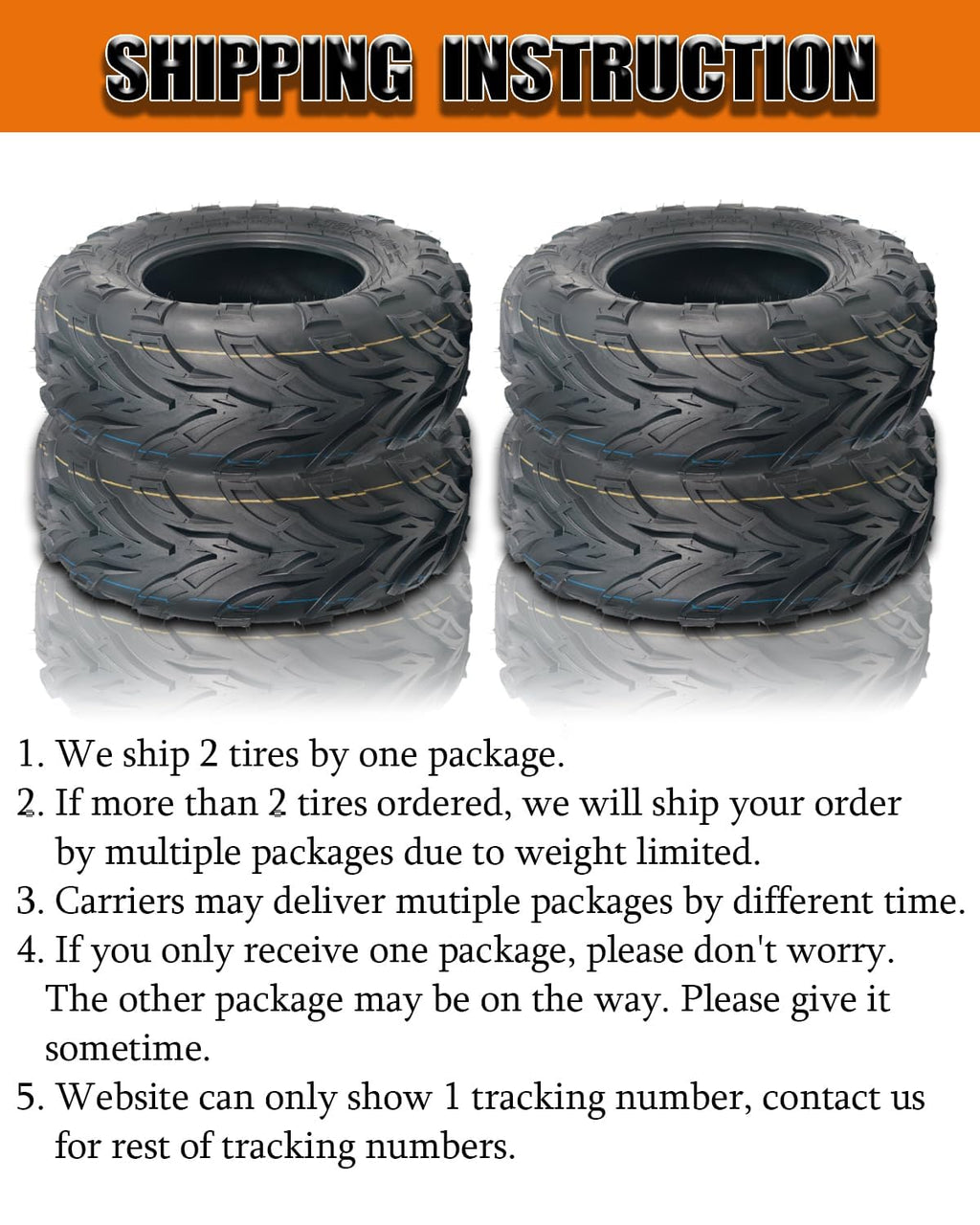 2 Pack 19x7-8 ATV Tires 4PR Tubeless All Terrain A338801