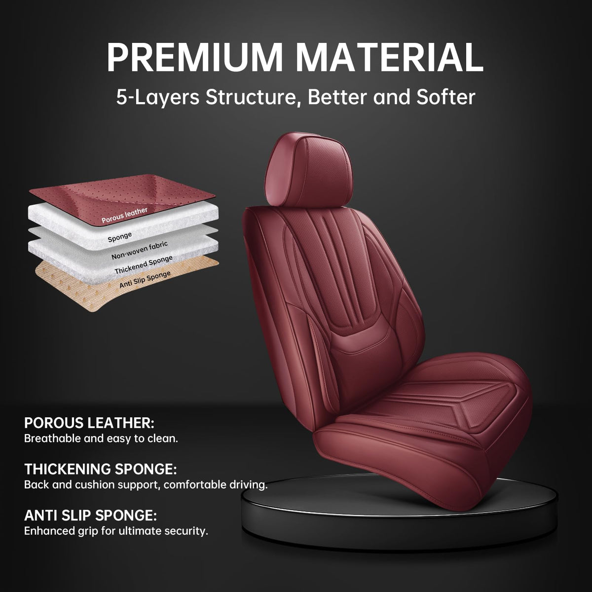 Burgundy Leather Full Set Car Seat Covers C6847