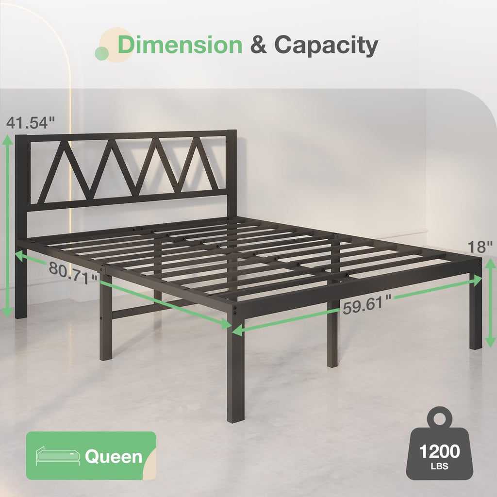 18 Inch Queen Size Metal Platform Bed Frame with Headboard N115