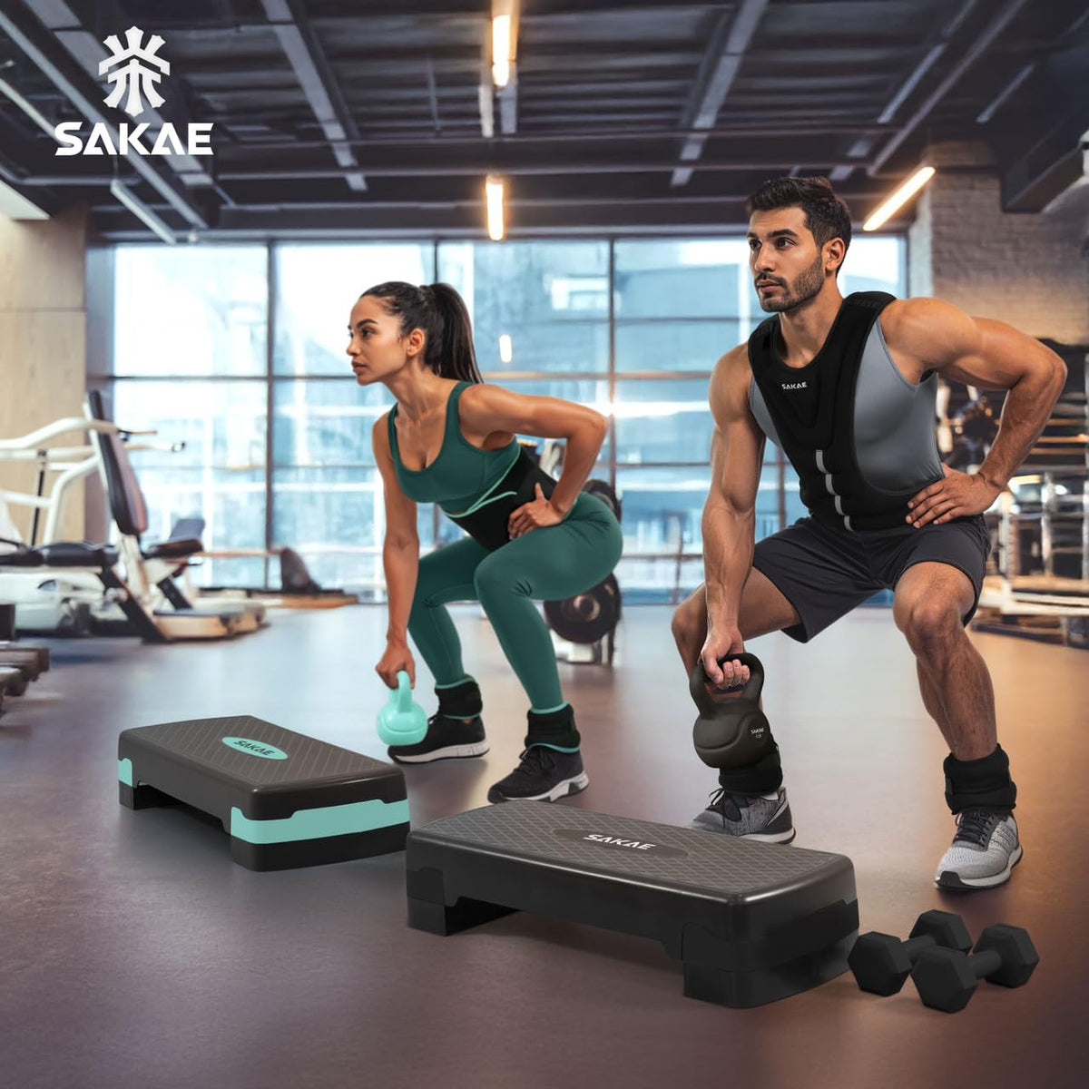 Adjustable Aerobic Stepper Kit with Dumbbells & Kettlebell & Weightlifting Belt & Measuring Tape S737