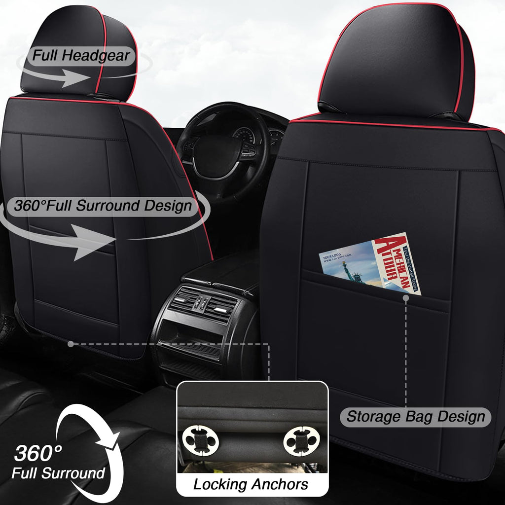 Black-Red Leather Car Seat Covers Full Set G148