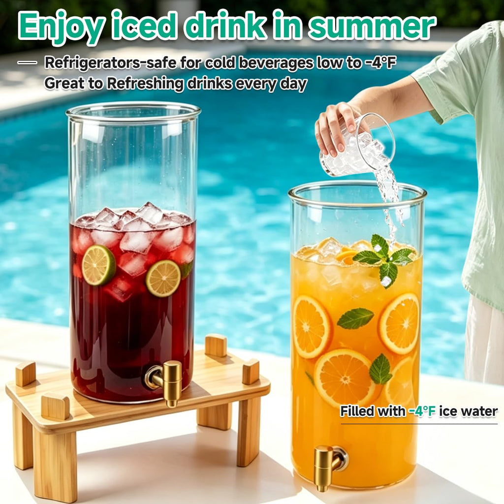 2 Gallon Glass Beverage Dispenser with Spigot and Bamboo Stand Q396