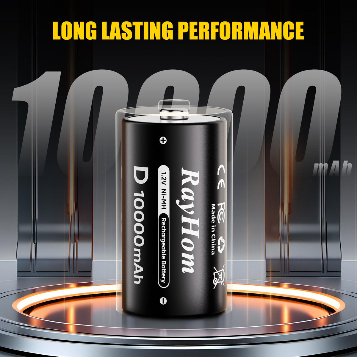 4 Pack 10000mAh Rechargeable D NiMH Batteries with 4 Slot Charger W553