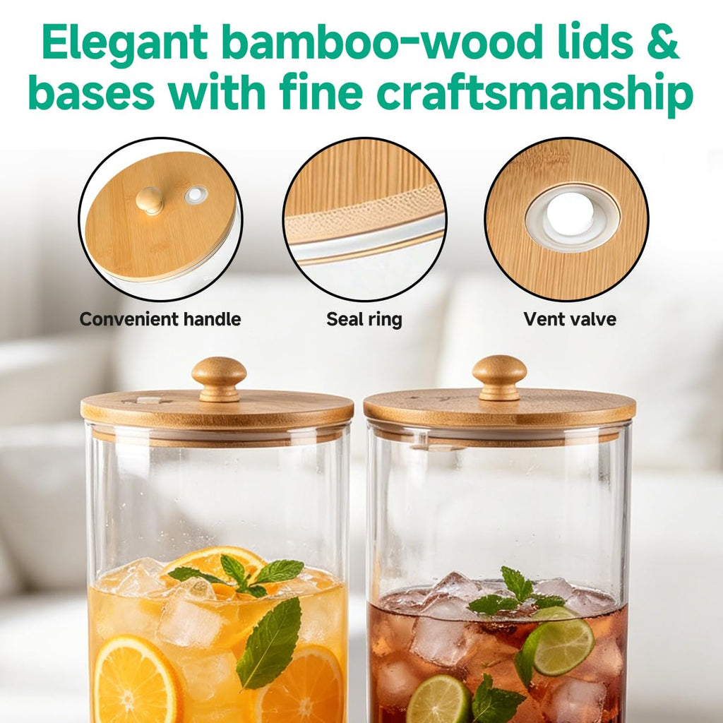 2 Gallon Glass Beverage Dispenser with Spigot and Bamboo Stand Q396