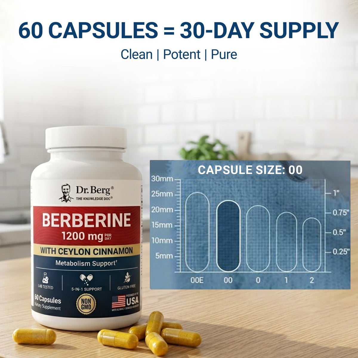 1200 mg Berberine with Ceylon Cinnamon, ALA, Magnesium Glycinate & BioPerine, 60 Capsules M7976