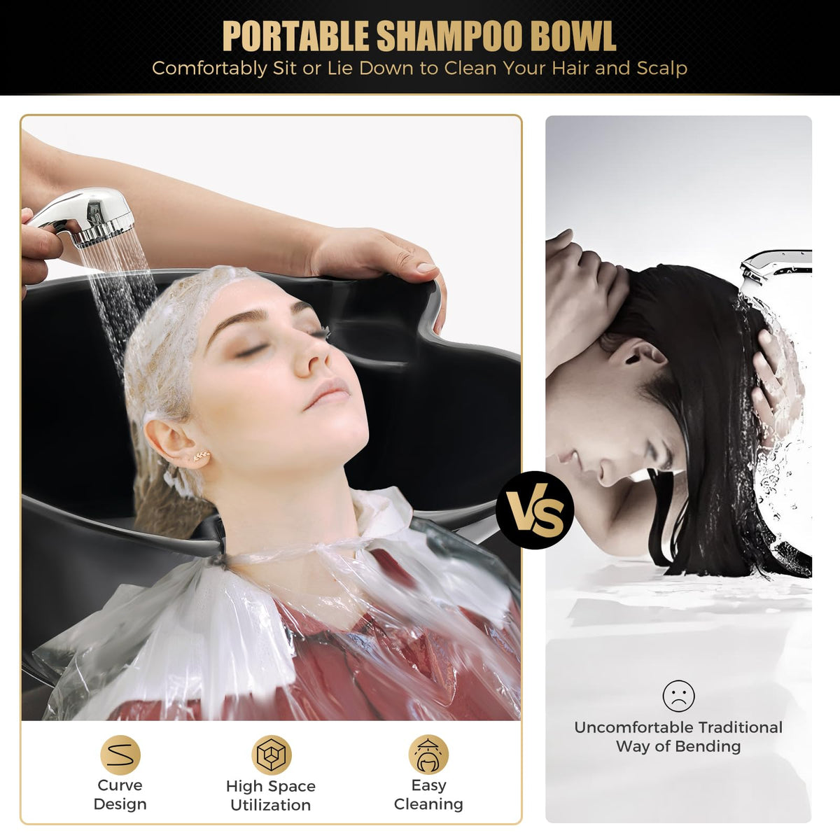 Portable Shampoo Basin with 2 Water Buckets Black I54871