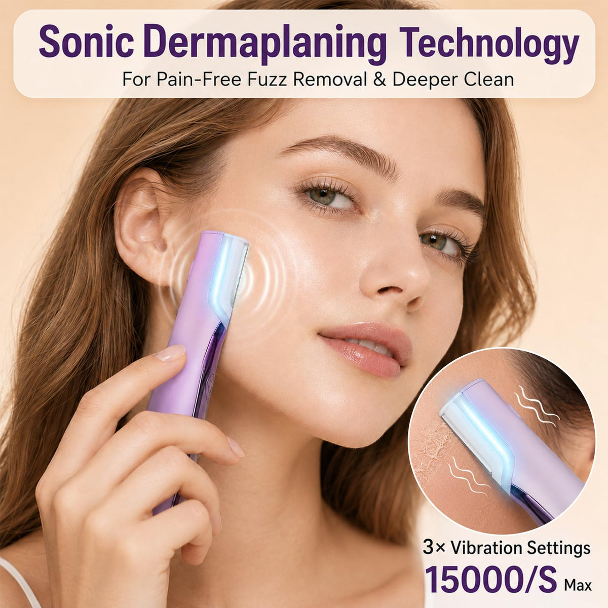Sonic Dermaplaning Tool with LED Light, Rechargeable Facial Hair Remover N137493