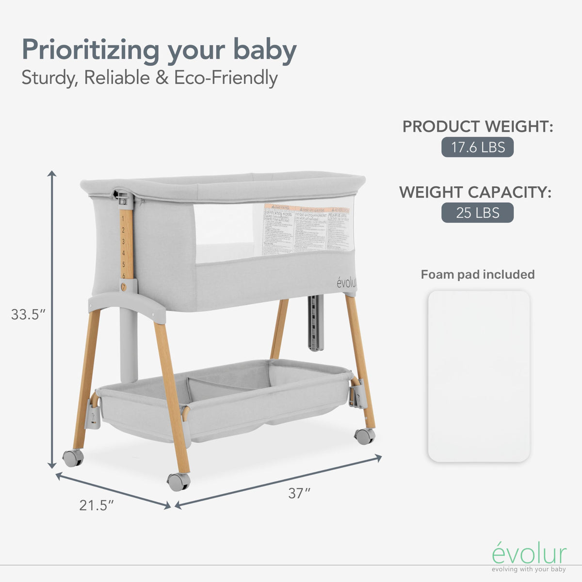Portable Bassinet with Wheels and Storage Basket A57417