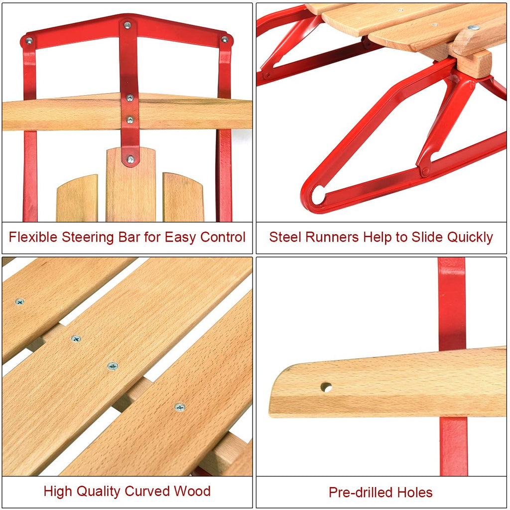 Wood Sled with Metal Runners and Steering Bar E23835