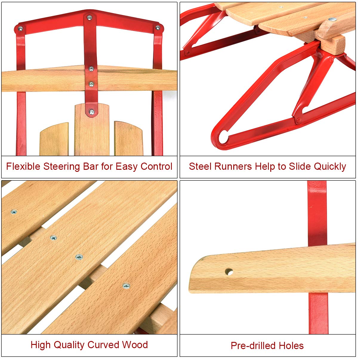 Wood Sled with Metal Runners and Steering Bar E23835