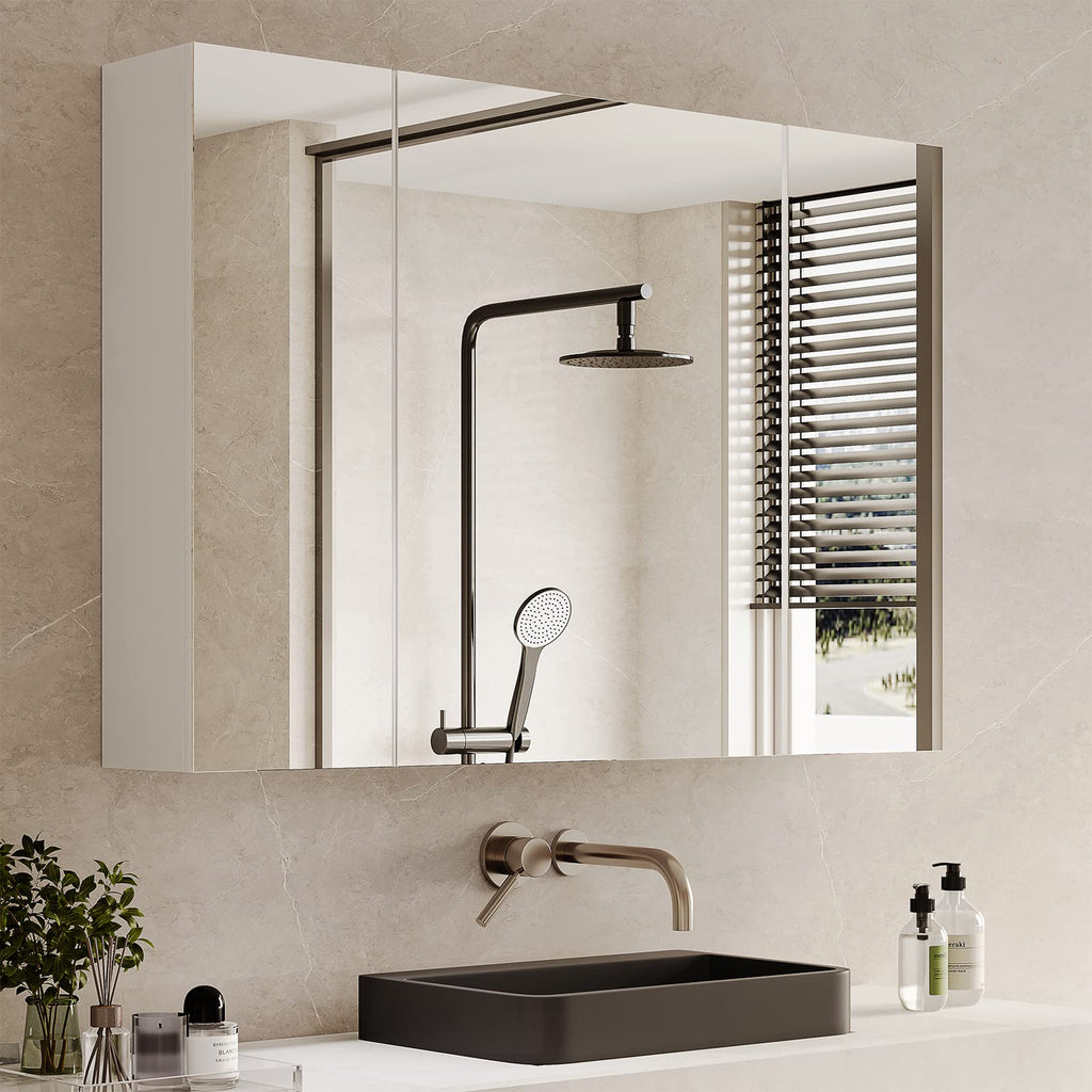 White 3 Door Bathroom Mirror Cabinet with Adjustable Shelves X4221