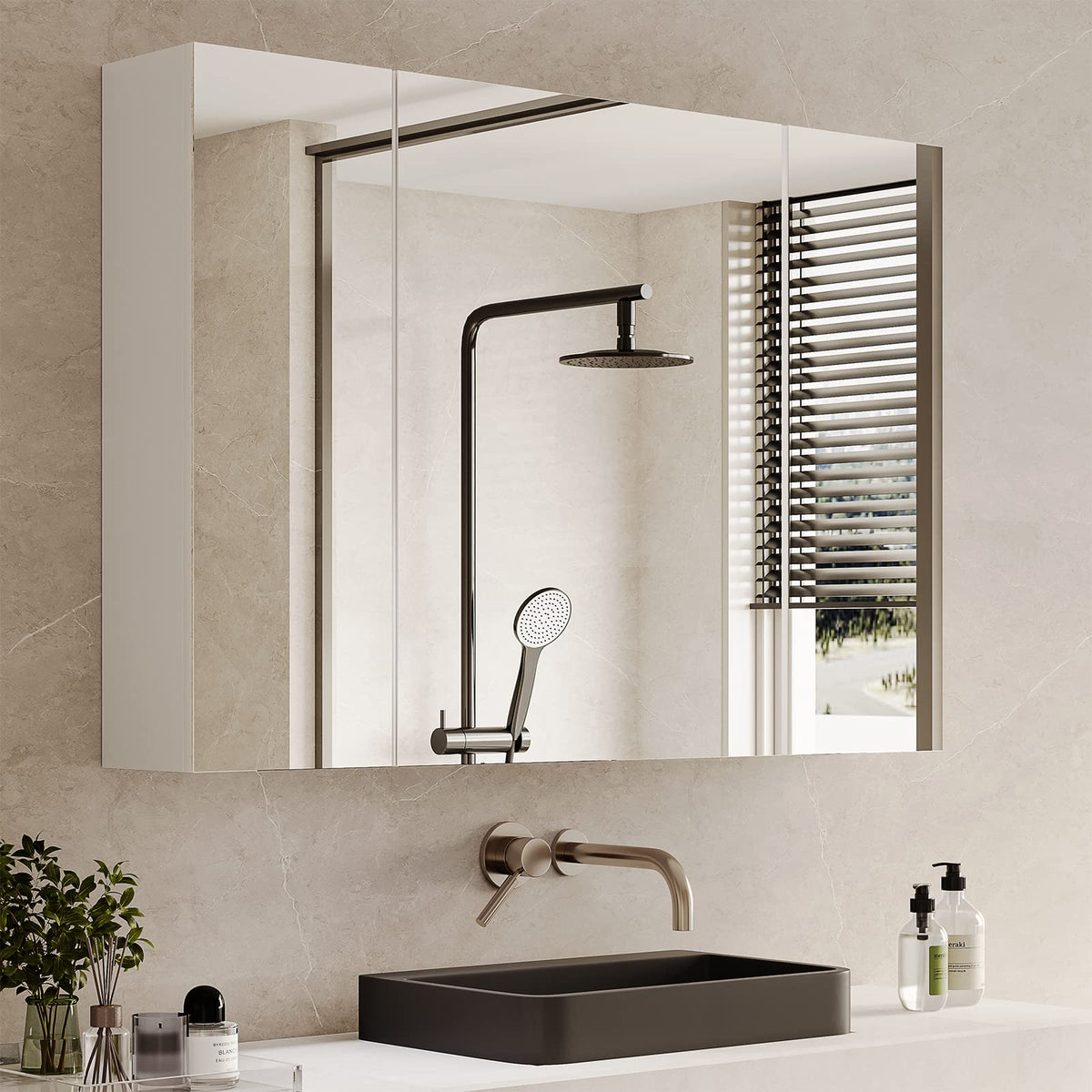 White 3 Door Bathroom Mirror Cabinet with Adjustable Shelves X4221