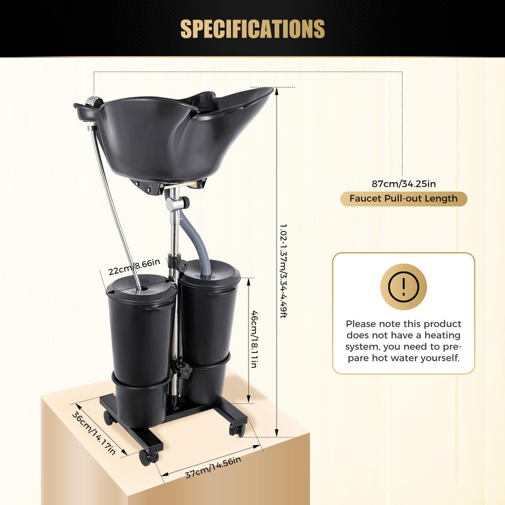 Portable Shampoo Basin with 2 Water Buckets Black I54871