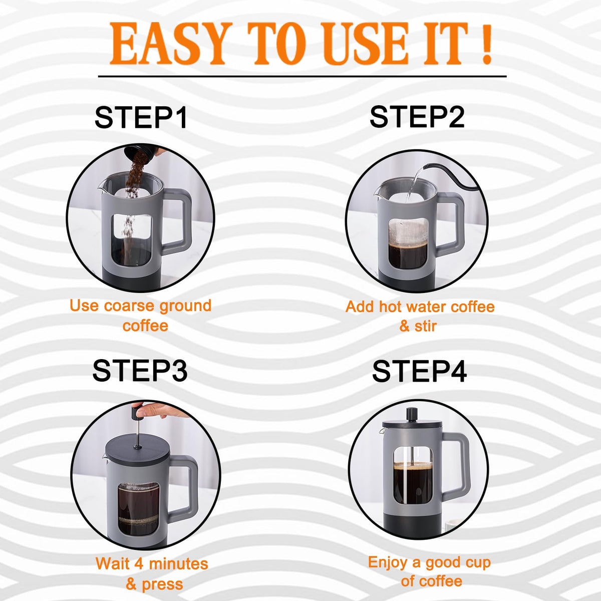 21 oz Heat-resistant Borosilicate Glass French Press Coffee Maker V275