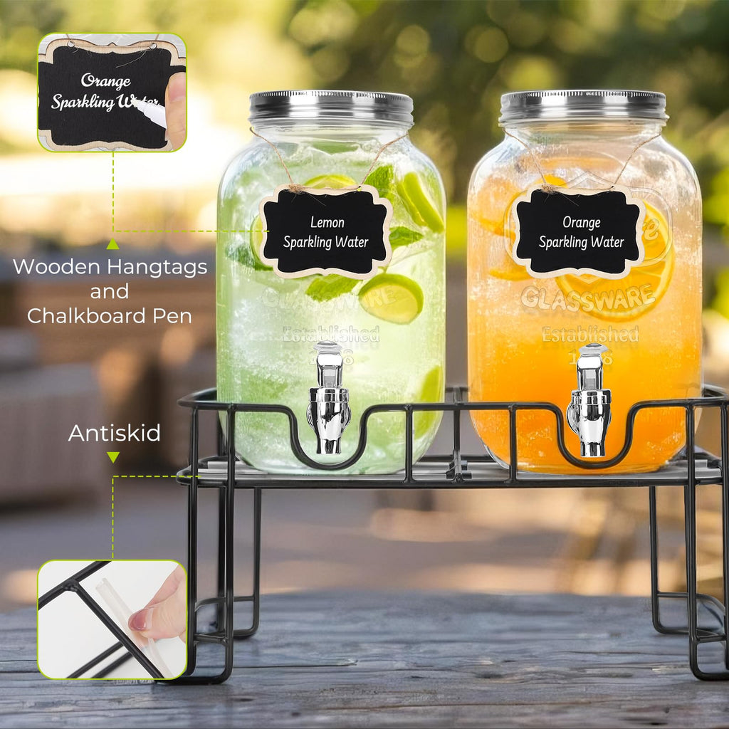 2 Pack 1 Gallon Glass Drink Dispensers with Ice Core M236