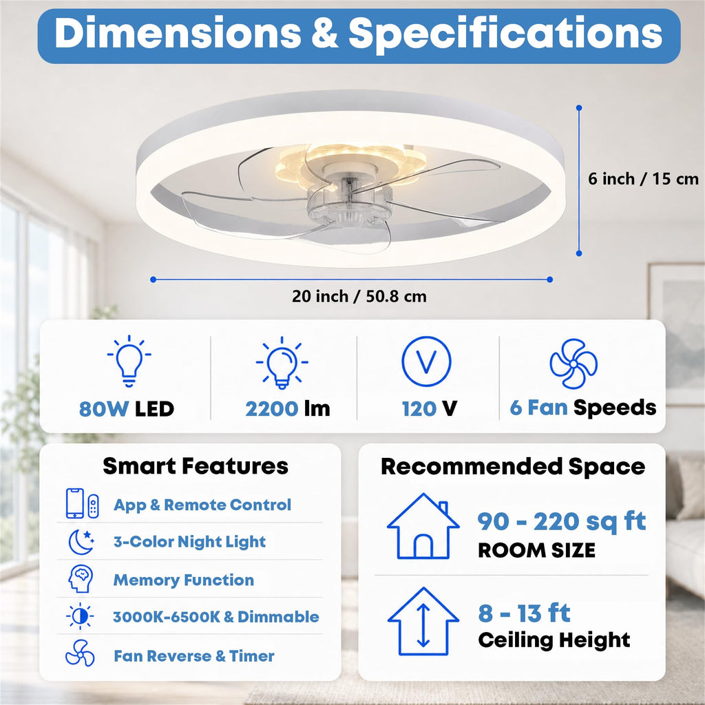 20'' Ceiling Fan with Light and Remote P2611